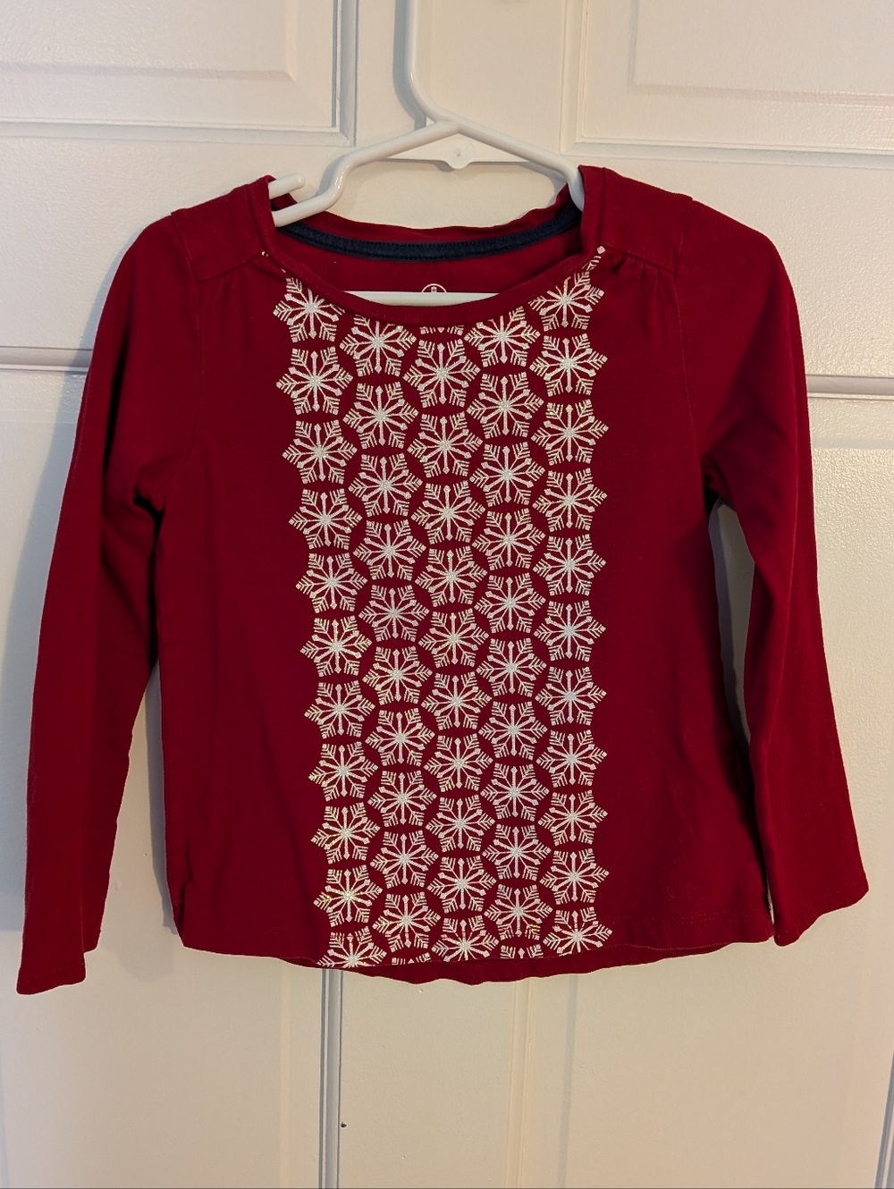 Lands End Kids Long Sleeve Shirt With Sparkle Snowflakes